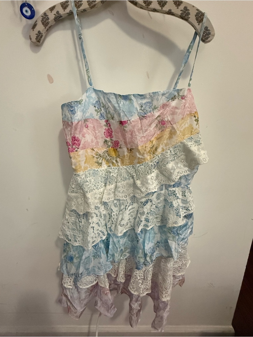 NWT LoveShackFancy Imata Dress Rainbow Clouds Floral Silk Lace Ruffle Mini Size